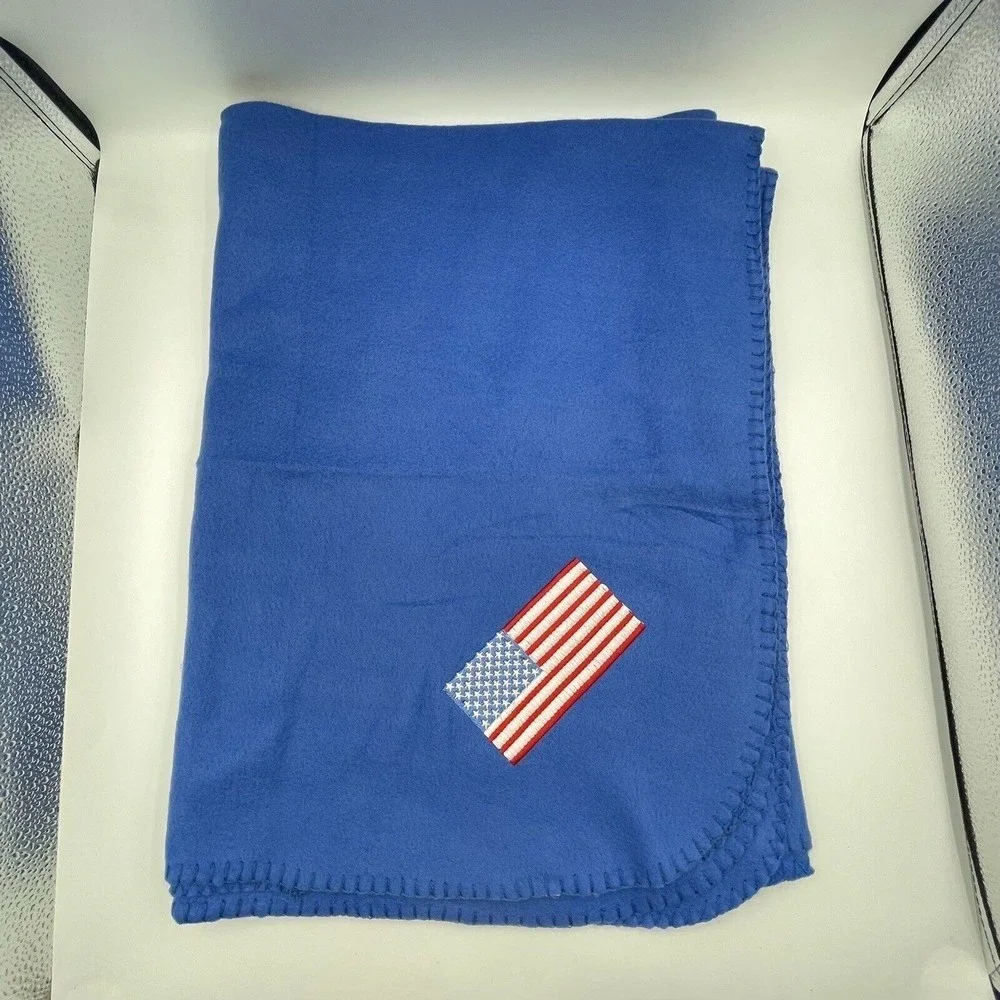 Blue Fleece Blanket Stitched Hem